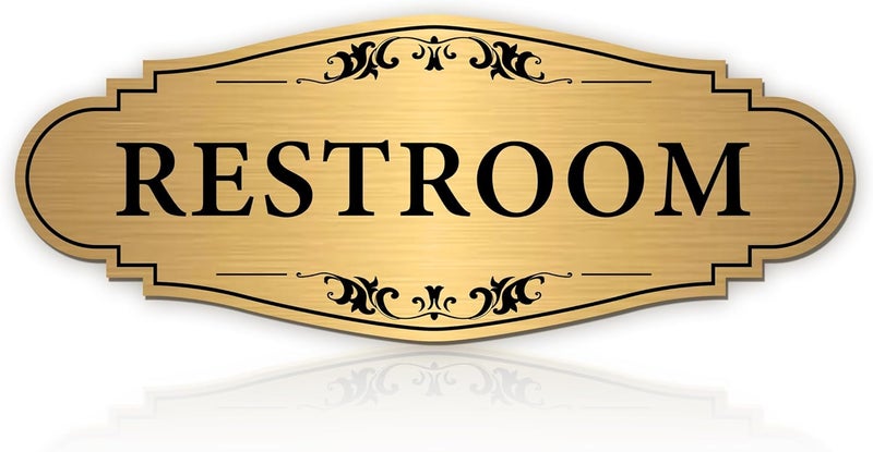 LUHIMO Restroom Sign Sticker for Business & Home, Self-Adhesive Brushed Gold Elegant Bathroom Signs for Door, Durable & Waterproof Unisex Restroom Signage for House toilet, Office, Store, Shop - Image 1